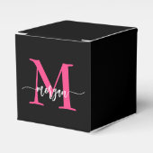 Monogram Stylish Modern Hot Pink Black Geschenkschachtel (Vorderseite)