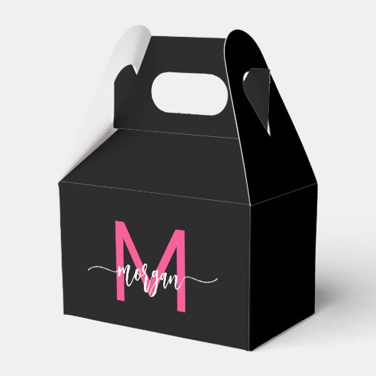 Monogram Stylish Modern Hot Pink Black Geschenkschachtel (Vorderseite)