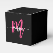 Monogram Stylish Modern Hot Pink Black Geschenkschachtel (Vorderseite)