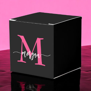 Monogram Stylish Modern Hot Pink Black Geschenkschachtel