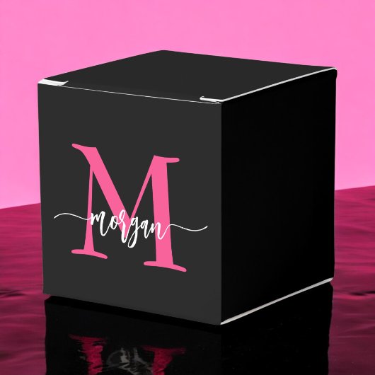 Monogram Stylish Modern Hot Pink Black Geschenkschachtel