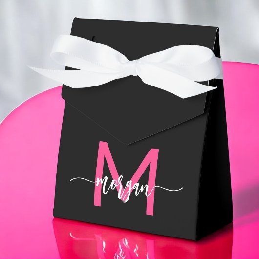 Monogram Stylish Modern Hot Pink Black Geschenkschachtel