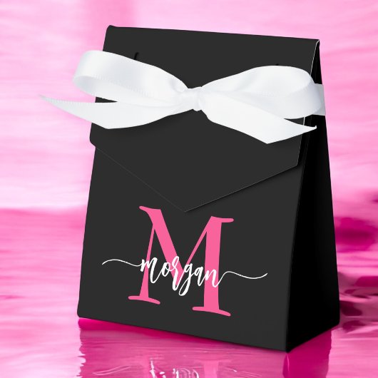 Monogram Stylish Modern Hot Pink Black Geschenkschachtel