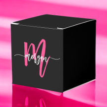 Monogram Stylish Modern Hot Pink Black