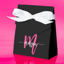 Monogram Stylish Modern Hot Pink Black