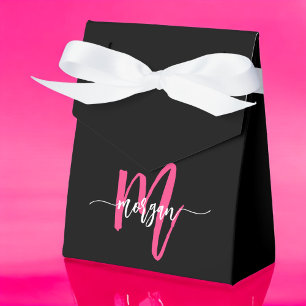 Monogram Stylish Modern Hot Pink Black Geschenkschachtel