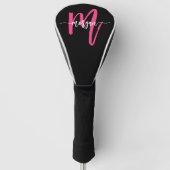 Monogram Stylish Modern Hot Pink Black Golf Headcover (Vorderseite)