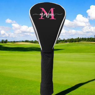 Monogram Stylish Modern Hot Pink Black Golf Headcover
