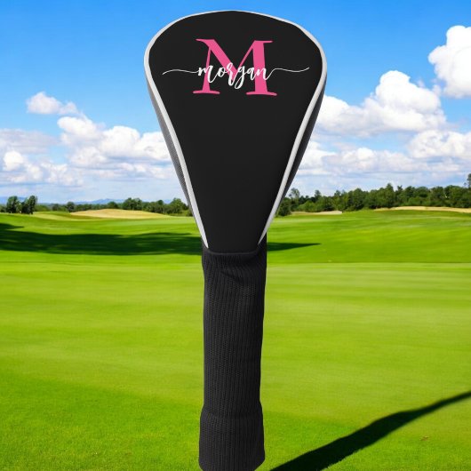 Monogram Stylish Modern Hot Pink Black Golf Headcover
