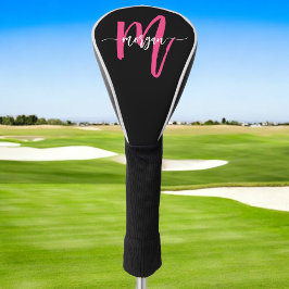 Monogram Stylish Modern Hot Pink Black Golf Headcover