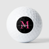 Monogram Stylish Modern Hot Pink Black Golfball (Vorderseite)