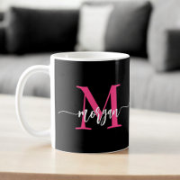 Monogram Stylish Modern Hot Pink Black