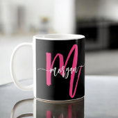 Monogram Stylish Modern Hot Pink Black Kaffeetasse