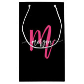 Monogram Stylish Modern Hot Pink Black Kleine Geschenktüte (Rückseite)