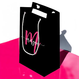 Monogram Stylish Modern Hot Pink Black Kleine Geschenktüte