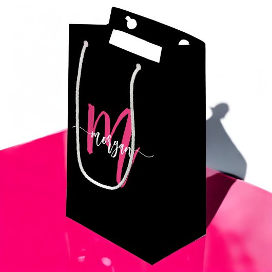 Monogram Stylish Modern Hot Pink Black Kleine Geschenktüte