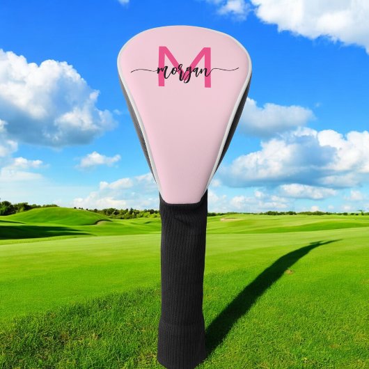 Monogram Stylish Modern Hot Pink Golf Headcover