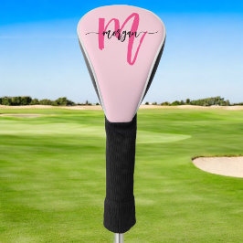Monogram Stylish Modern Hot Pink Golf Headcover