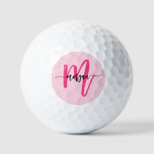 Monogram Stylish Modern Hot Pink Golfball (Vorderseite)