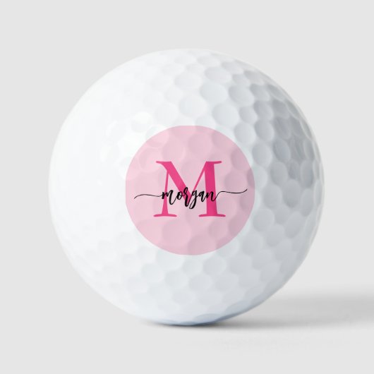 Monogram Stylish Modern Hot Pink Golfball (Vorderseite)