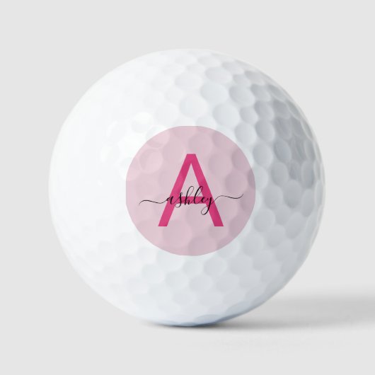 Monogram Stylish Modern Hot Pink Golfball (Vorderseite)