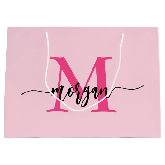 Monogram Stylish Modern Hot Pink Große Geschenktüte (Vorderseite)