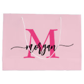 Monogram Stylish Modern Hot Pink Große Geschenktüte (Rückseite)