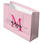 Monogram Stylish Modern Hot Pink Große Geschenktüte (Vorderseite Schrägansicht)