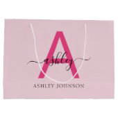 Monogram Stylish Modern Hot Pink Große Geschenktüte (Rückseite)