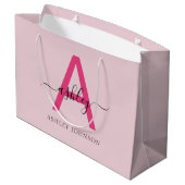 Monogram Stylish Modern Hot Pink Große Geschenktüte (Rückseite Schrägansicht)