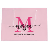 Monogram Stylish Modern Hot Pink Große Geschenktüte (Vorderseite)