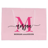 Monogram Stylish Modern Hot Pink Große Geschenktüte (Rückseite)