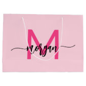 Monogram Stylish Modern Hot Pink Große Geschenktüte (Rückseite)