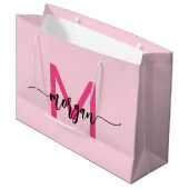 Monogram Stylish Modern Hot Pink Große Geschenktüte (Vorderseite Schrägansicht)