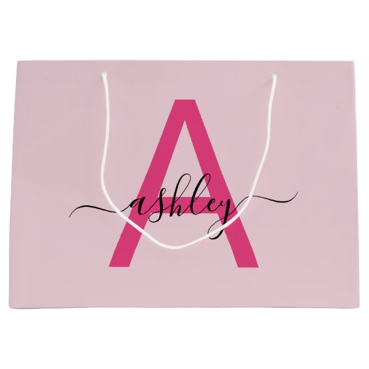 Monogram Stylish Modern Hot Pink Große Geschenktüte (Vorderseite)