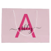 Monogram Stylish Modern Hot Pink Große Geschenktüte (Rückseite)