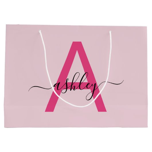 Monogram Stylish Modern Hot Pink Große Geschenktüte (Rückseite)