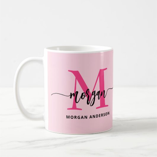 Monogram Stylish Modern Hot Pink Kaffeetasse (Links)