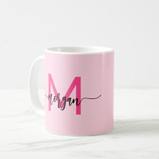Monogram Stylish Modern Hot Pink Kaffeetasse (Vorderseite Links)