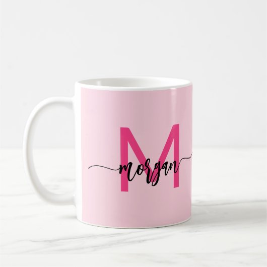 Monogram Stylish Modern Hot Pink Kaffeetasse (Links)