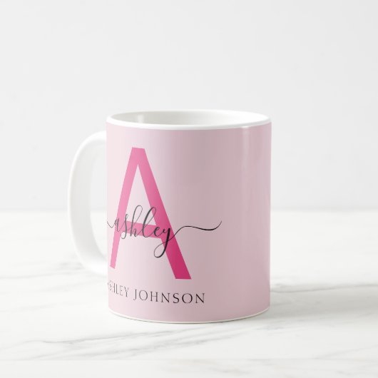 Monogram Stylish Modern Hot Pink Kaffeetasse (Vorderseite Links)