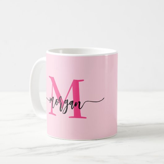 Monogram Stylish Modern Hot Pink Kaffeetasse (Vorderseite Links)