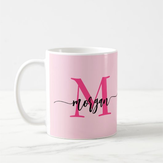 Monogram Stylish Modern Hot Pink Kaffeetasse (Links)