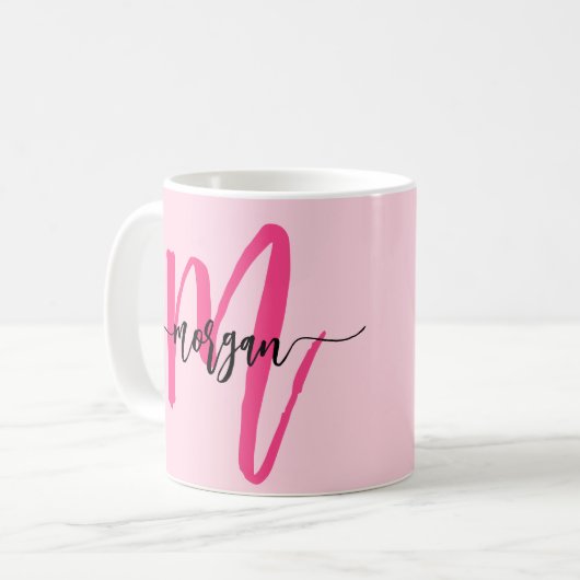 Monogram Stylish Modern Hot Pink Kaffeetasse (Vorderseite Links)