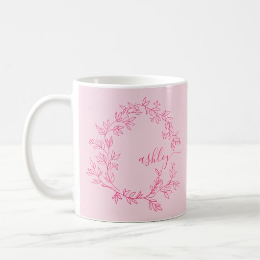 Monogram Stylish Modern Hot Pink Kaffeetasse (Links)
