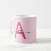 Monogram Stylish Modern Hot Pink Kaffeetasse (Vorderseite Links)