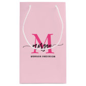 Monogram Stylish Modern Hot Pink Kleine Geschenktüte (Rückseite)