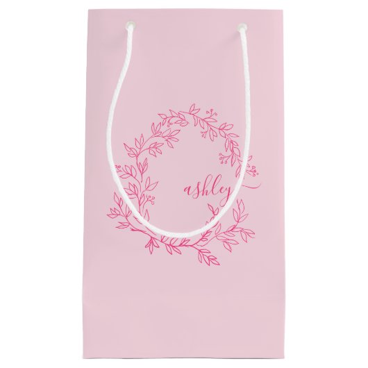 Monogram Stylish Modern Hot Pink Kleine Geschenktüte (Vorderseite)