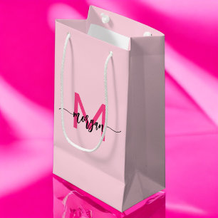 Monogram Stylish Modern Hot Pink Kleine Geschenktüte