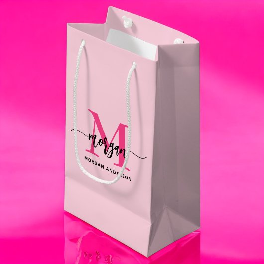 Monogram Stylish Modern Hot Pink Kleine Geschenktüte